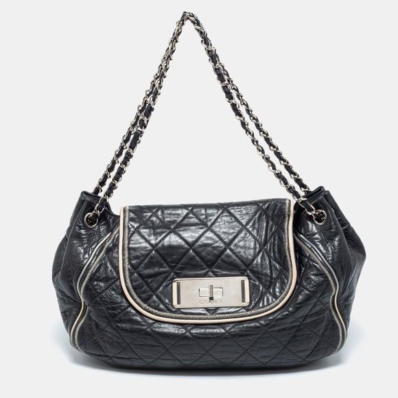 CHANEL Handbags - CHANEL Black/White Quilted Leather East West Accordion Flap Bag